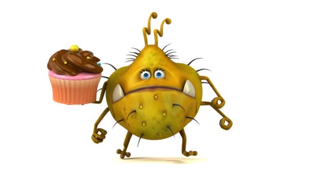 Cartoon character holding cupcake — Stock Video