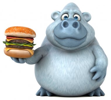 Eğlenceli çizgi film karakteri holding hamburger