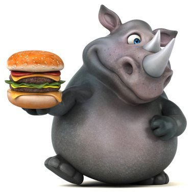 Eğlenceli çizgi film karakteri holding hamburger