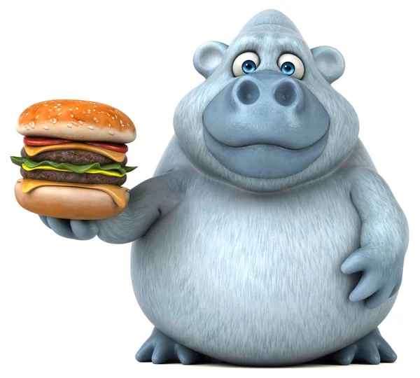 Eğlenceli çizgi film karakteri holding hamburger