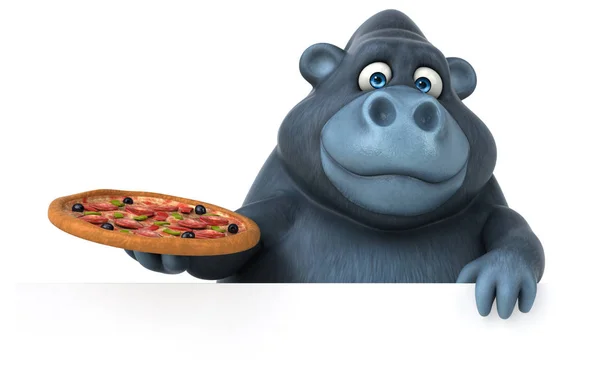 Divertido personaje de dibujos animados celebración de pizza —  Fotos de Stock