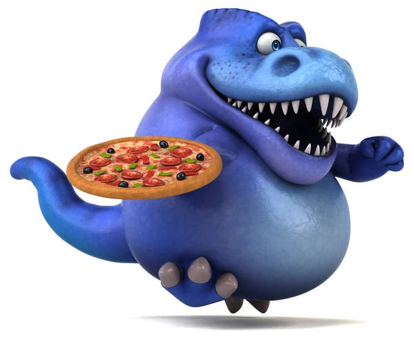 Funny cartoon character holding pizza — Stock Photo, Image