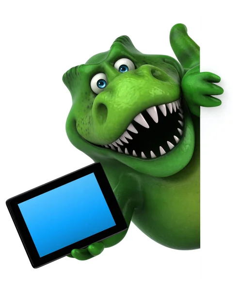 Kreslená postavička držení počítače tablet pc — Stock fotografie