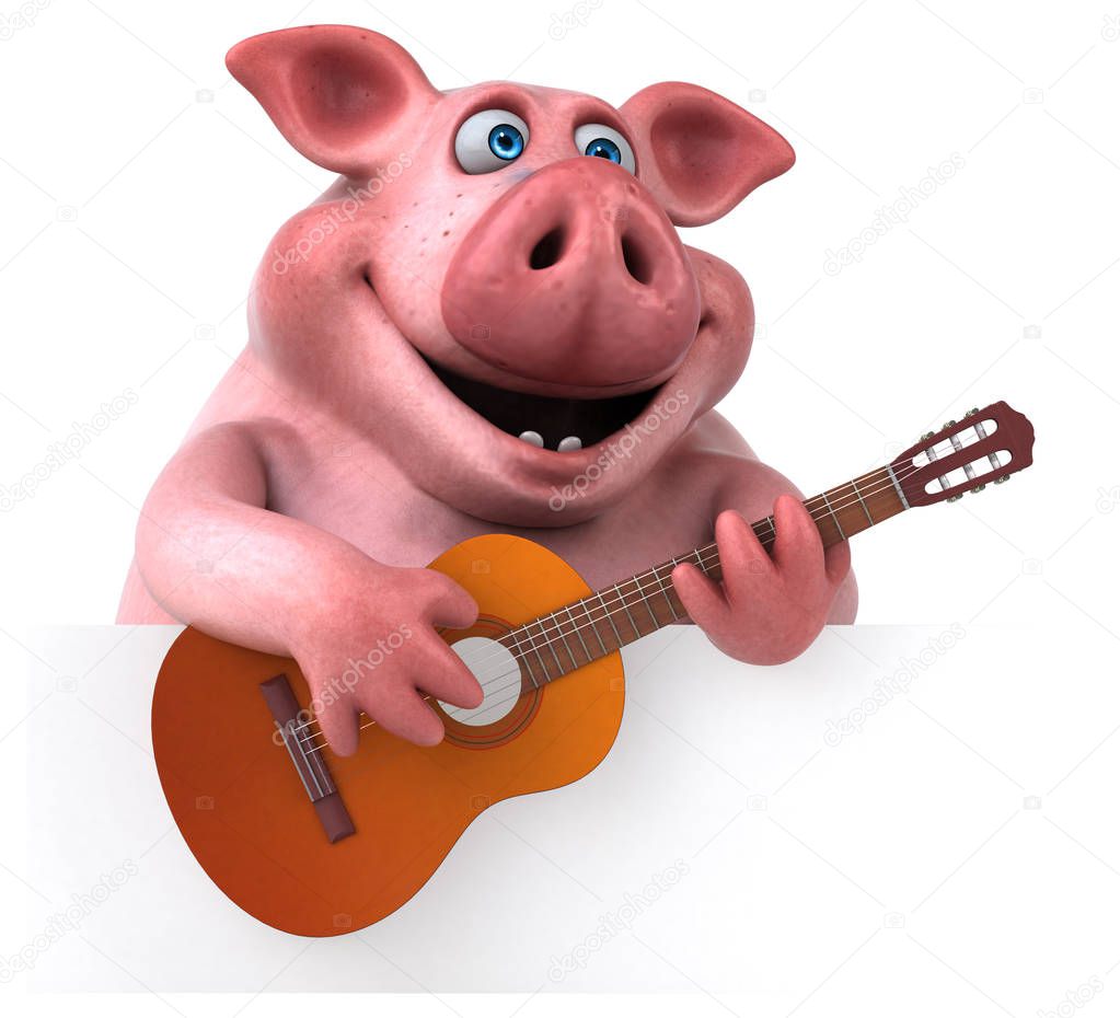 funny cartoon character playing guitar