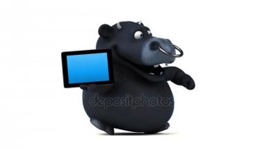 çizgi film karakteri holding tablet 