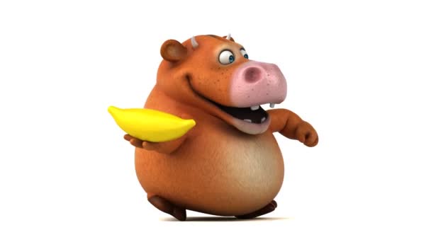 Cow  cartoon character holding banana — Stock Video