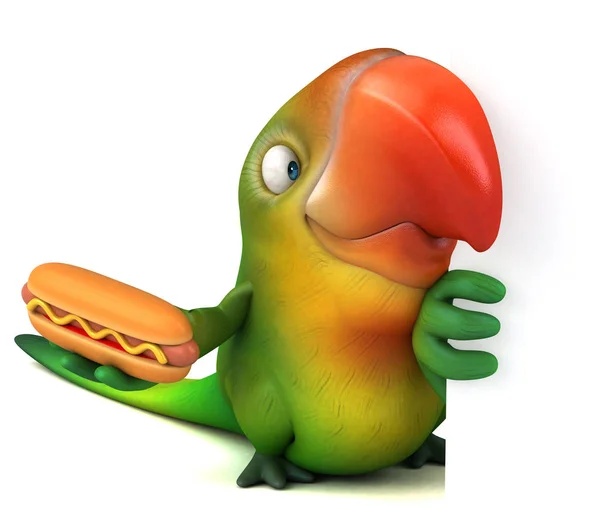 Divertente personaggio dei cartoni animati che tiene hotdog — Foto Stock