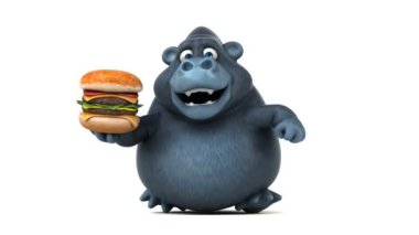 çizgi film karakteri holding hamburger