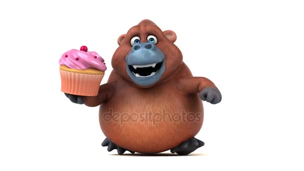 Orangotango segurando cupcake — Vídeo de Stock