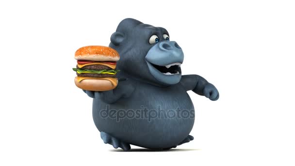 Cartoon  character holding hamburger — Stock Video