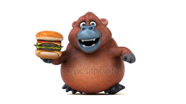 Cartoon  character holding hamburger — Stock Video