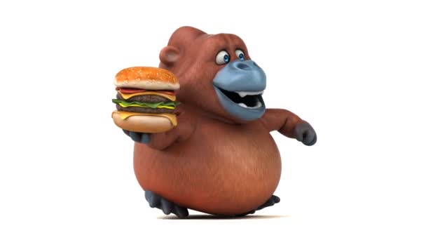 Zeichentrickfigur mit Hamburger — Stockvideo