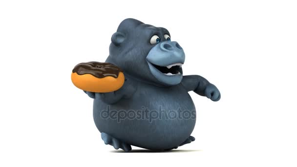 Divertido gorila sosteniendo donut — Vídeo de stock