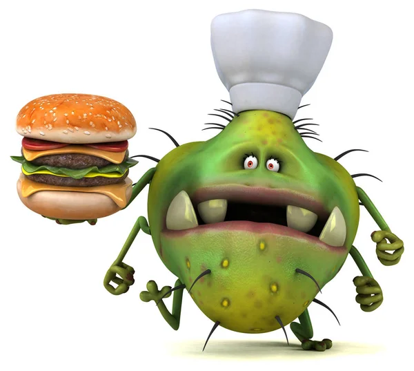 Eğlenceli çizgi film karakteri holding hamburger