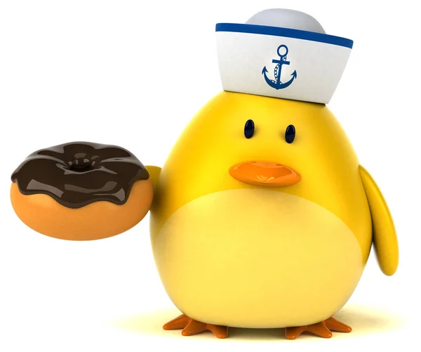Personagem de desenho animado segurando donut — Fotografia de Stock
