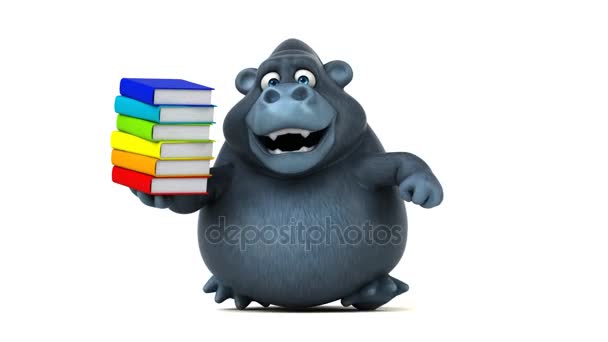 Funny  gorilla holding books — Stock Video