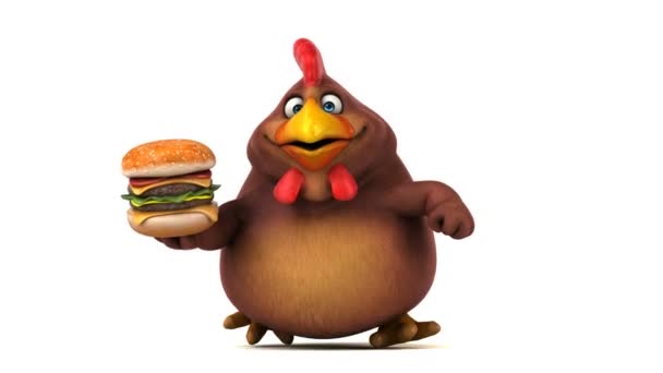Personaggio dei cartoni animati in possesso di hamburger — Video Stock