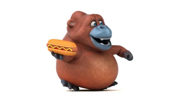 Eğlenceli çizgi film karakteri holding hotdog — Stok video