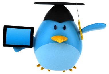 çizgi film karakteri holding tablet  