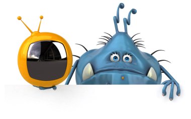  TV cihazı tutarak çizgi film karakteri 