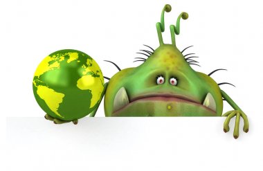 çizgi film karakteri holding gezegen