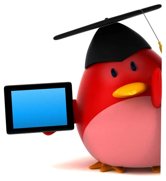 Cartoon character holding tablet — Stock Photo, Image