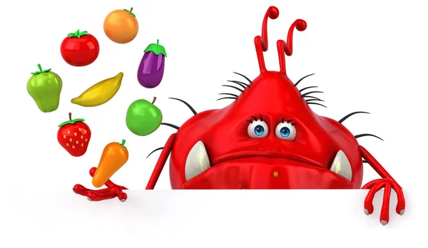 Cartoon character holding fruits and vegetables — Stock Photo, Image