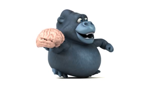 Personaje de dibujos animados que sostiene el cerebro — Vídeos de Stock