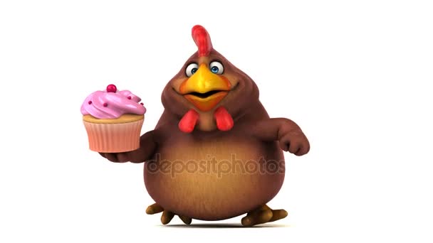 Cartoon character holding cupcake — Stock Video