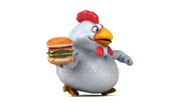 Personaggio dei cartoni animati in possesso di hamburger — Video Stock