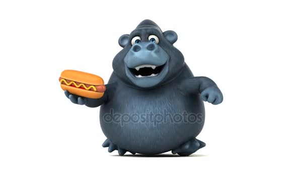 Gorilla mit Hotdog — Stockvideo