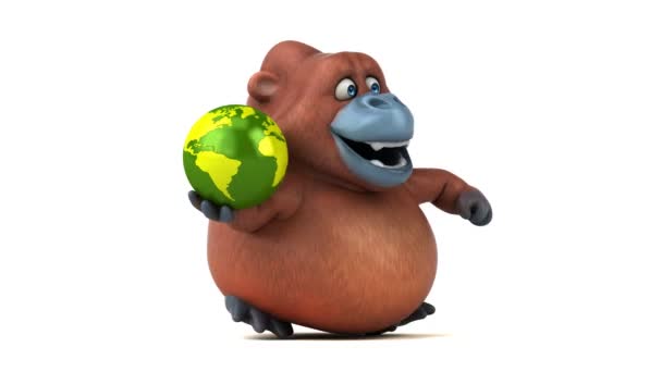 Karakter kartun memegang globe — Stok Video