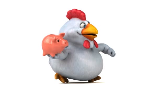 Cartoon character holding piggy bank — Stock Video