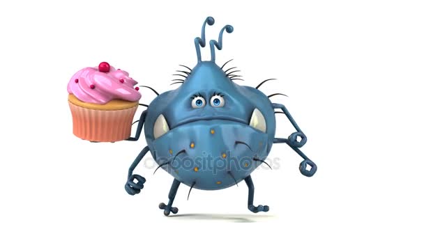 Personaggio dei cartoni animati che tiene cupcake — Video Stock