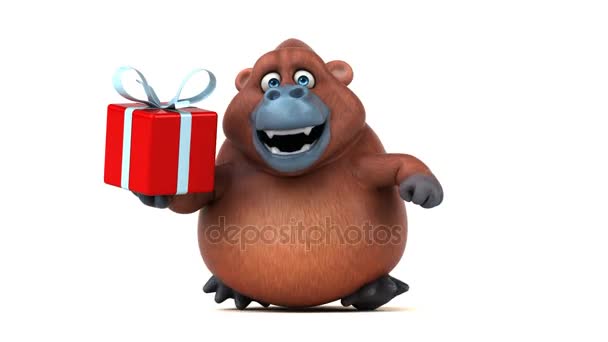 Cartoon character holding present — Stock Video