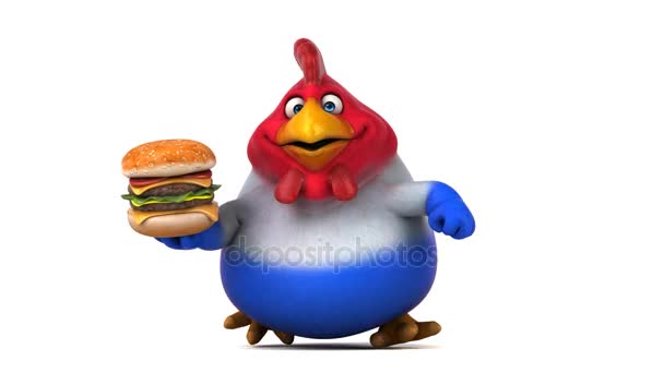Divertente personaggio dei cartoni animati che tiene hamburger — Video Stock