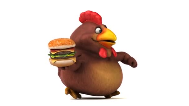 Cartoon character holding hamburger — Stock Video