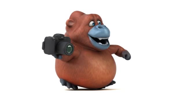 Fun cartoon character holding camera — Stock Video