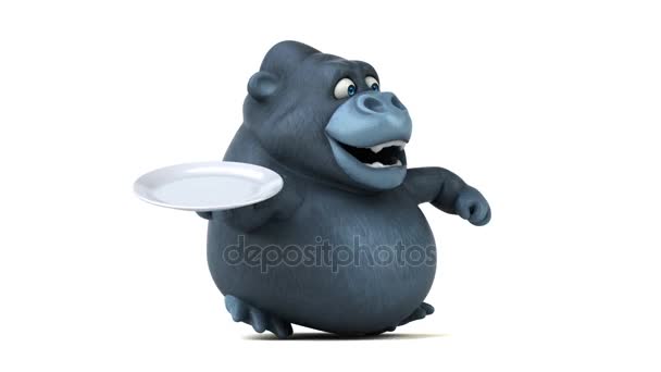 Cartoon character holding plate — Stock Video