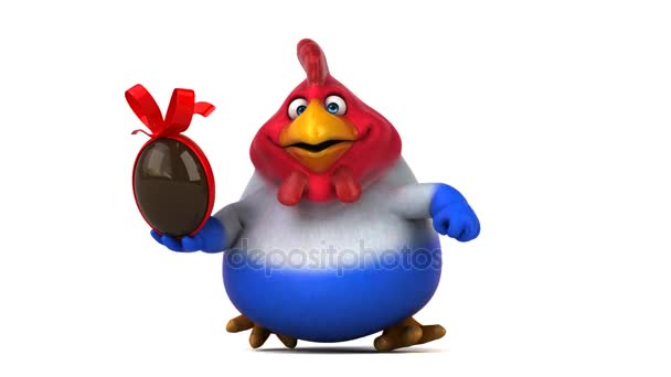 Fun chicken holding  egg — Stock Video