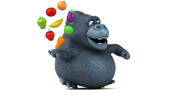 Character holding fruits and vegetables — Stock Video
