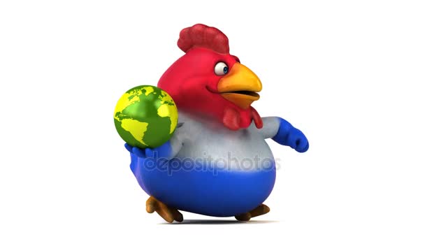 Fun chicken holding  planet — Stock Video