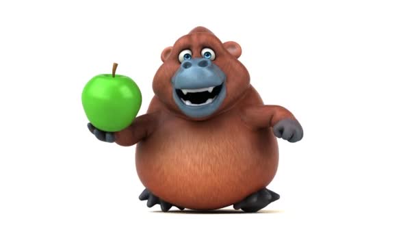 Personagem de desenho animado divertido segurando maçã — Vídeo de Stock