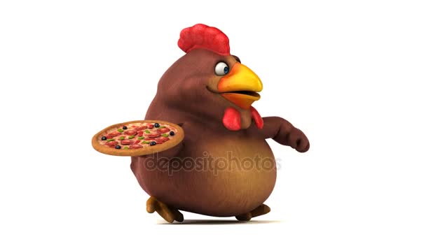 Funny cartoon character holding pizza — Stock Video