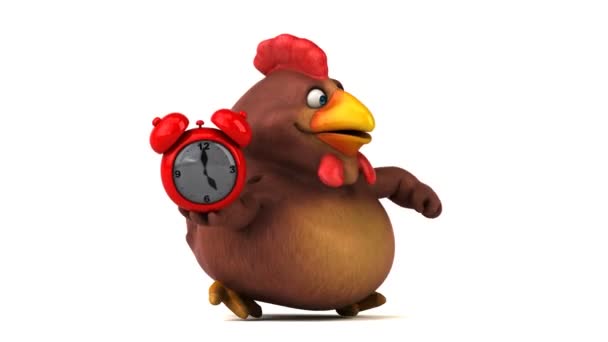 Cartoon character holding alarm clock — Stock Video