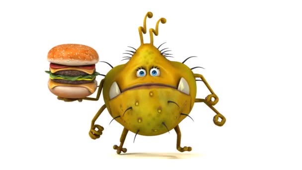 Personaggio dei cartoni animati in possesso di hamburger — Video Stock