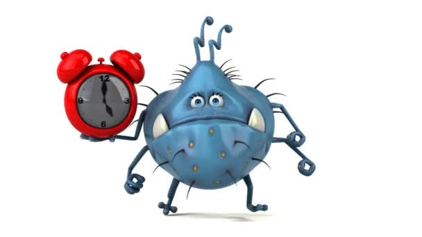 Cartoon character holding alarm clock — Stock Video