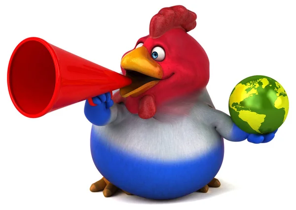 Fun chicken holding  planet — Stock Photo, Image