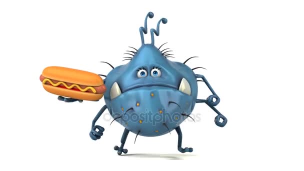 Cartoon character holding  hotdog — Stock Video