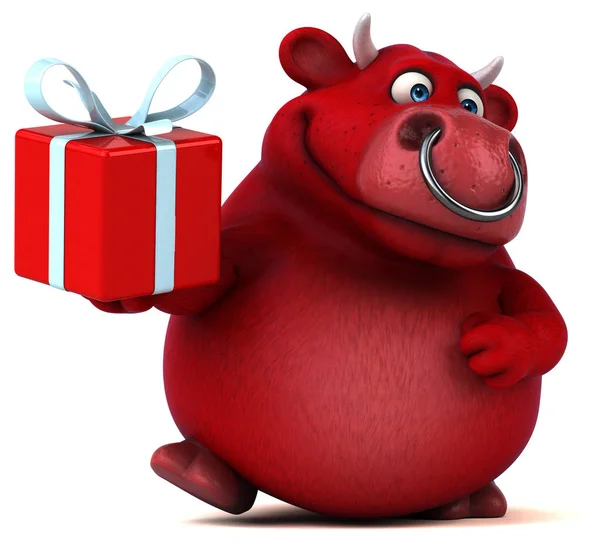 Cartoon character holding gift — Stock Photo, Image